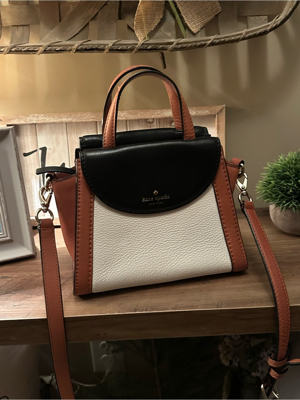 kate spade Black, White & Brown Leather Crossbody Satchel